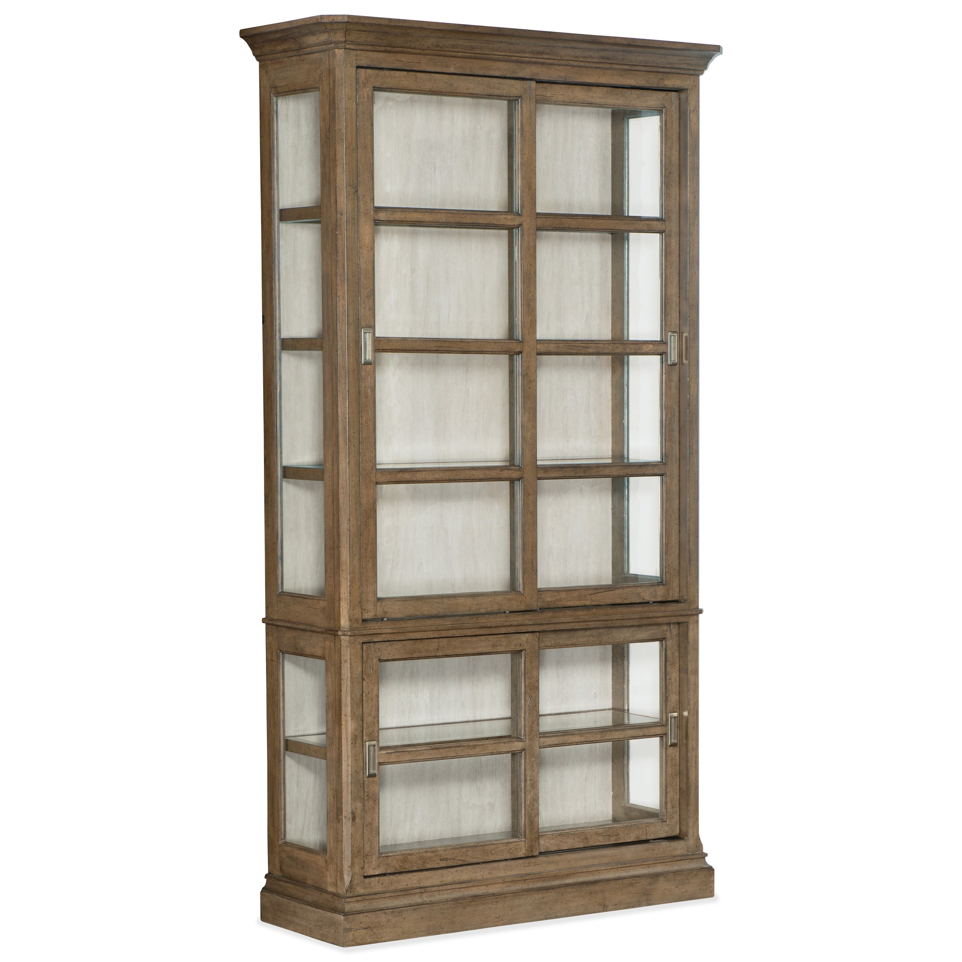 Hooker Furniture Montebello Farmhouse Sliding Door Display Cabinet With Touch Lighting Zak S Home Curio Cabinets