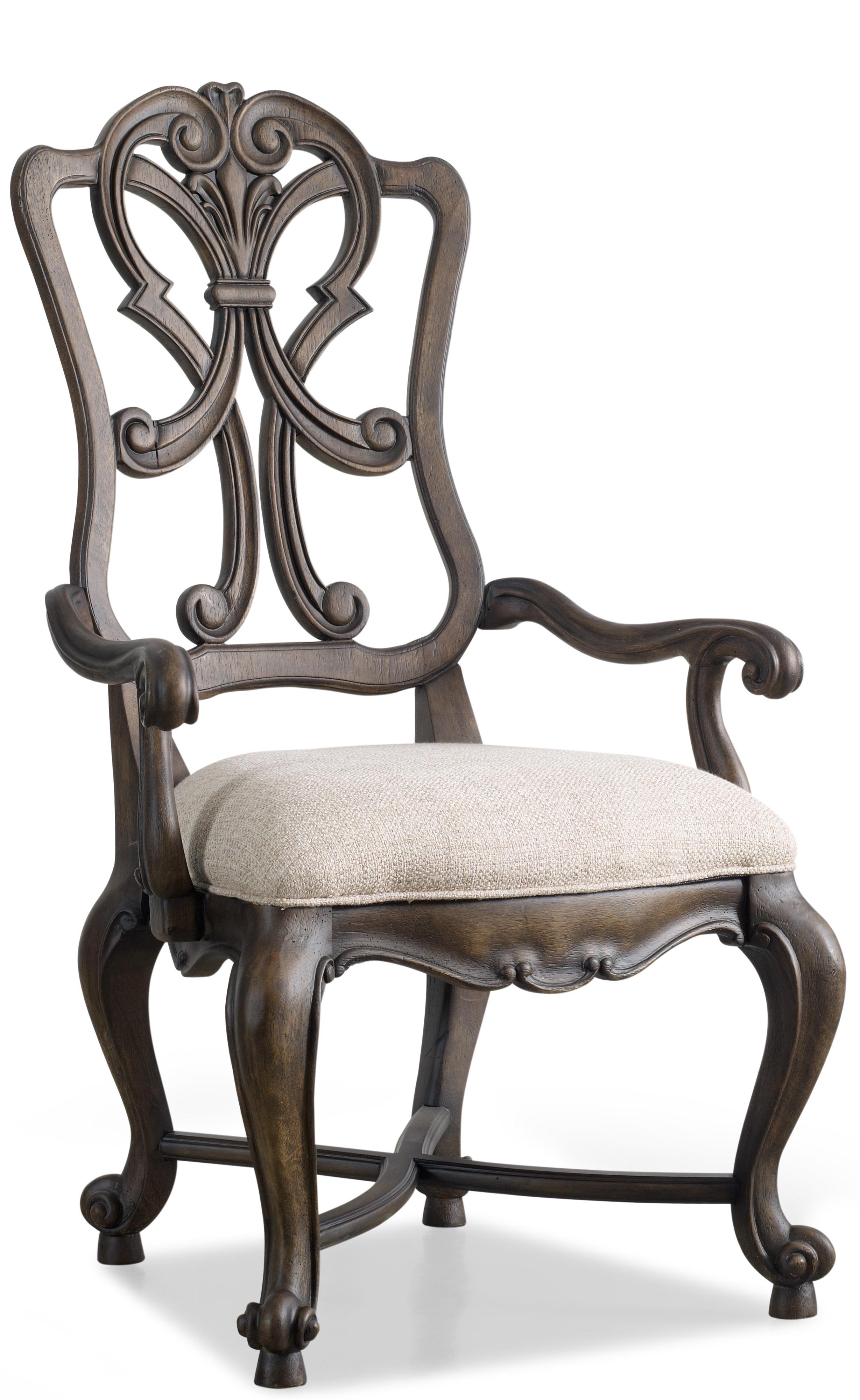 Hooker Furniture Rhapsody Exposed Wooden Back Dining Arm Chair With Upholstered Seat Fisher Home Furnishings Dining Arm Chairs