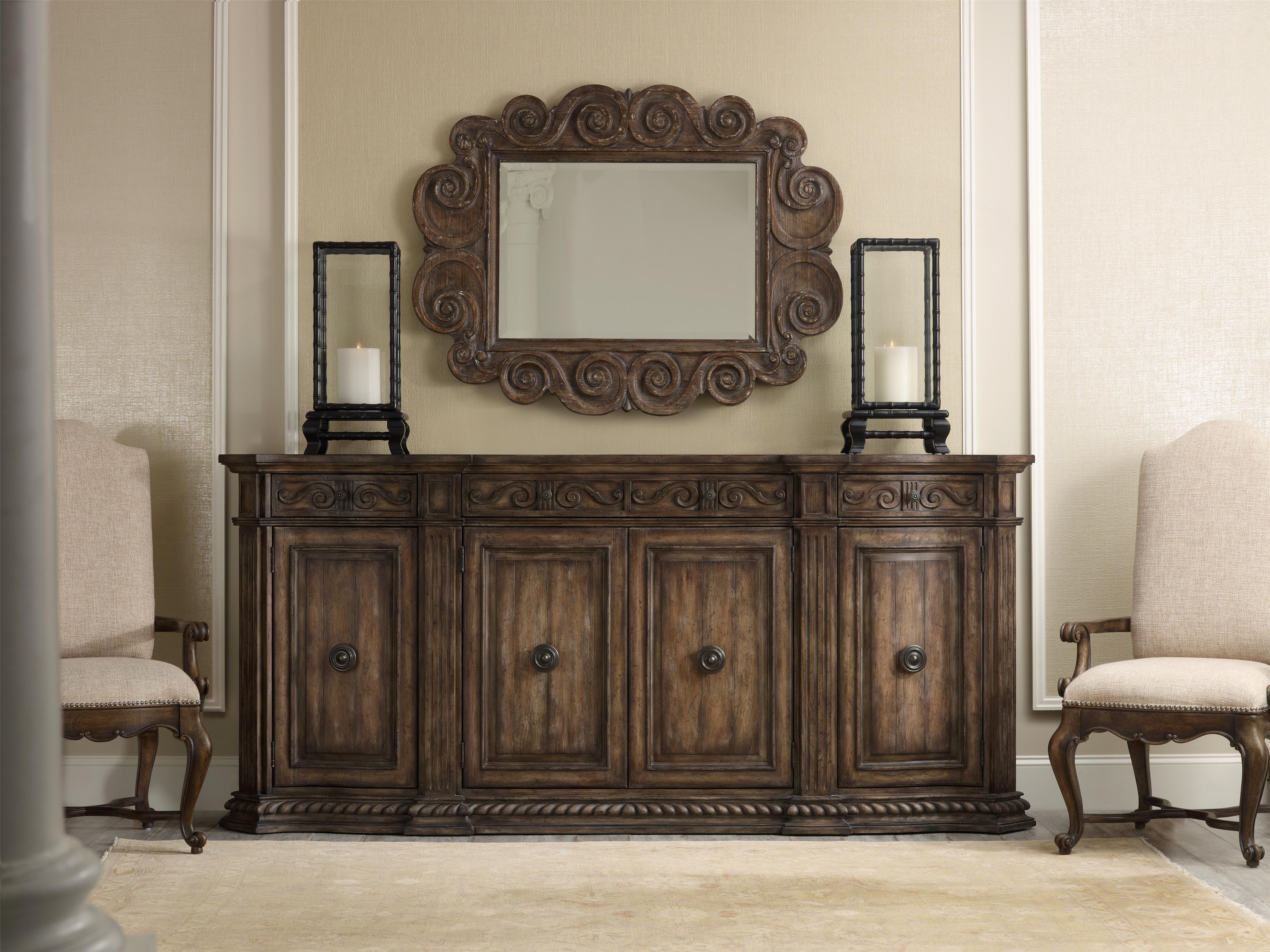 Hooker Furniture Rhapsody 5070 85002 96 Inch Credenza With Rope Moulded Base And Oversized Decorative Hardware Dunk Bright Furniture Buffets