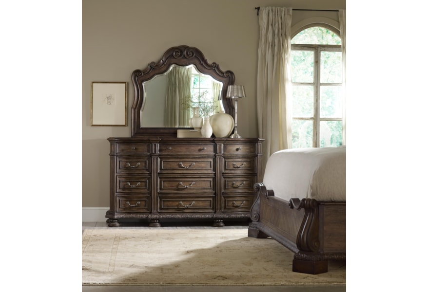 Hooker Furniture Rhapsody 5070 90008 Serpentine Dresser Mirror With Beveled Glass And Grand Scroll Detailing Dunk Bright Furniture Dresser Mirrors