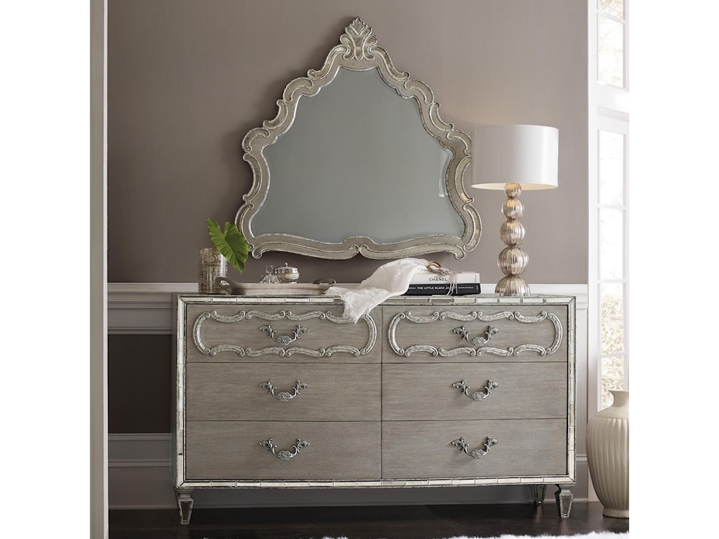Hooker Furniture Sanctuary Traditional Dresser And Mirror Set With Mirrored Accents Wayside Furniture Dresser Mirror Sets