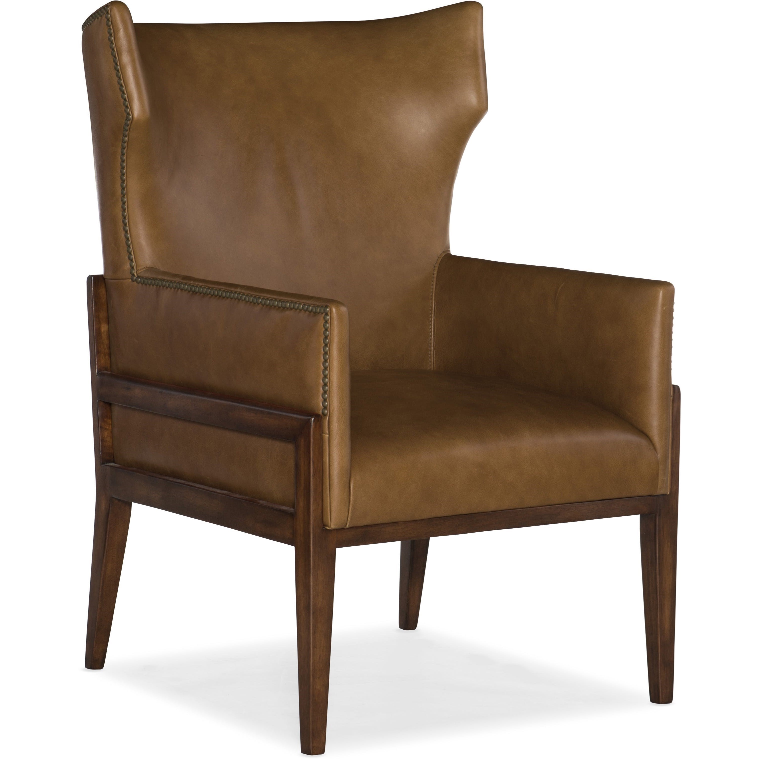 Hooker Furniture Club Chairs Cc322 088 Burrell Leather Accent Chair With Wing Back And Exposed Wood Frame Baer S Furniture Wing Chairs