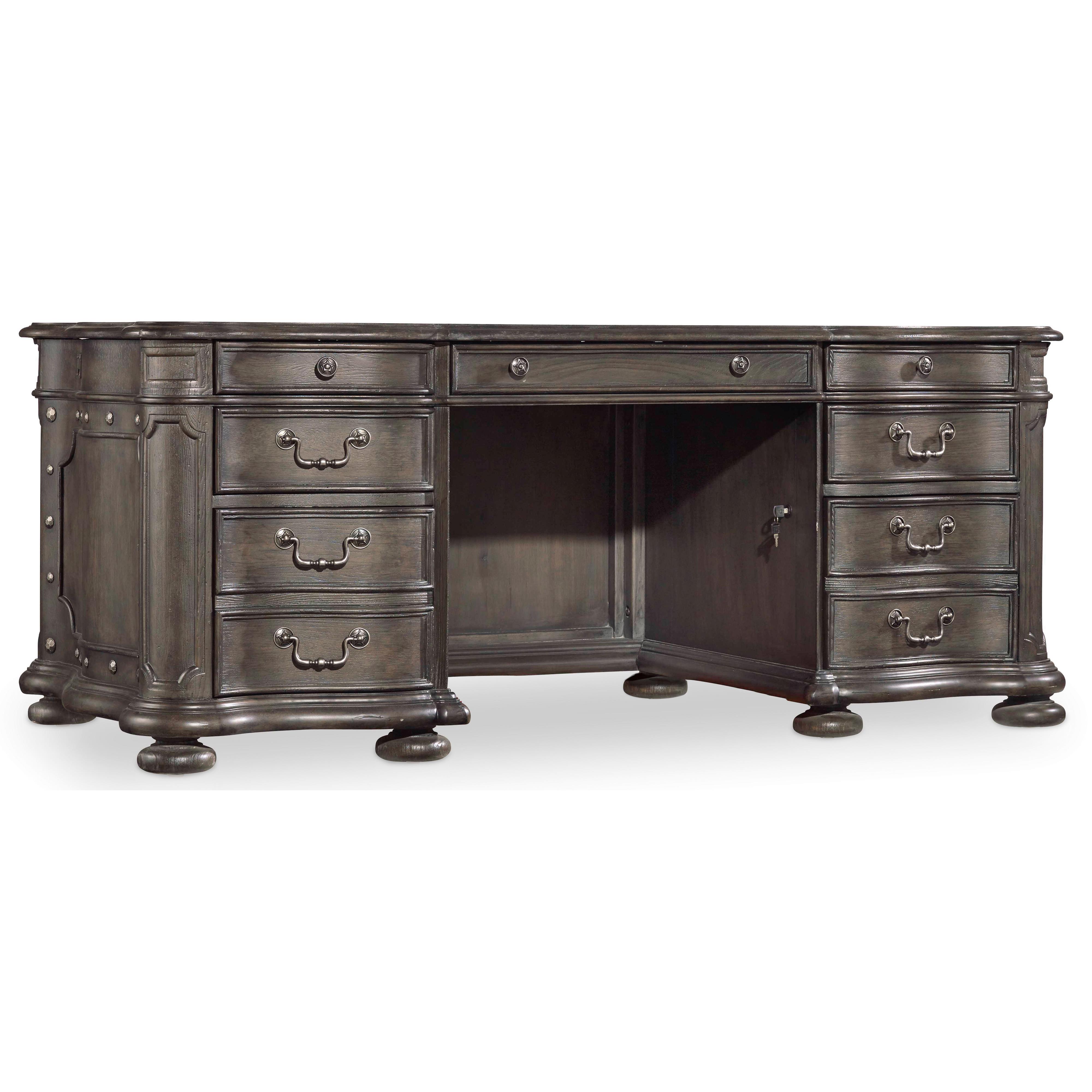 Hooker Furniture Vintage West 4 Drawer Executive Desk With Keyboard Drawer Belfort Furniture Double Pedestal Desks