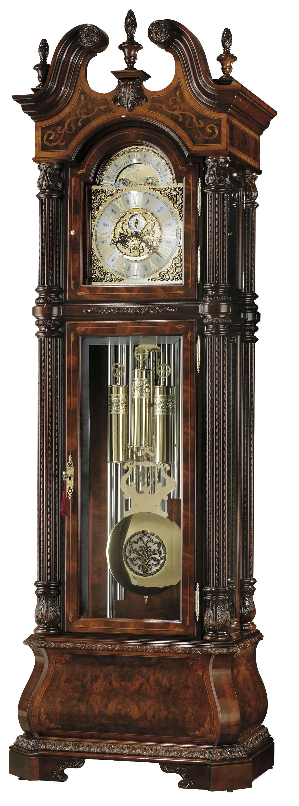 J.H. Miller II Grandfather Clock with Three Carved Finials