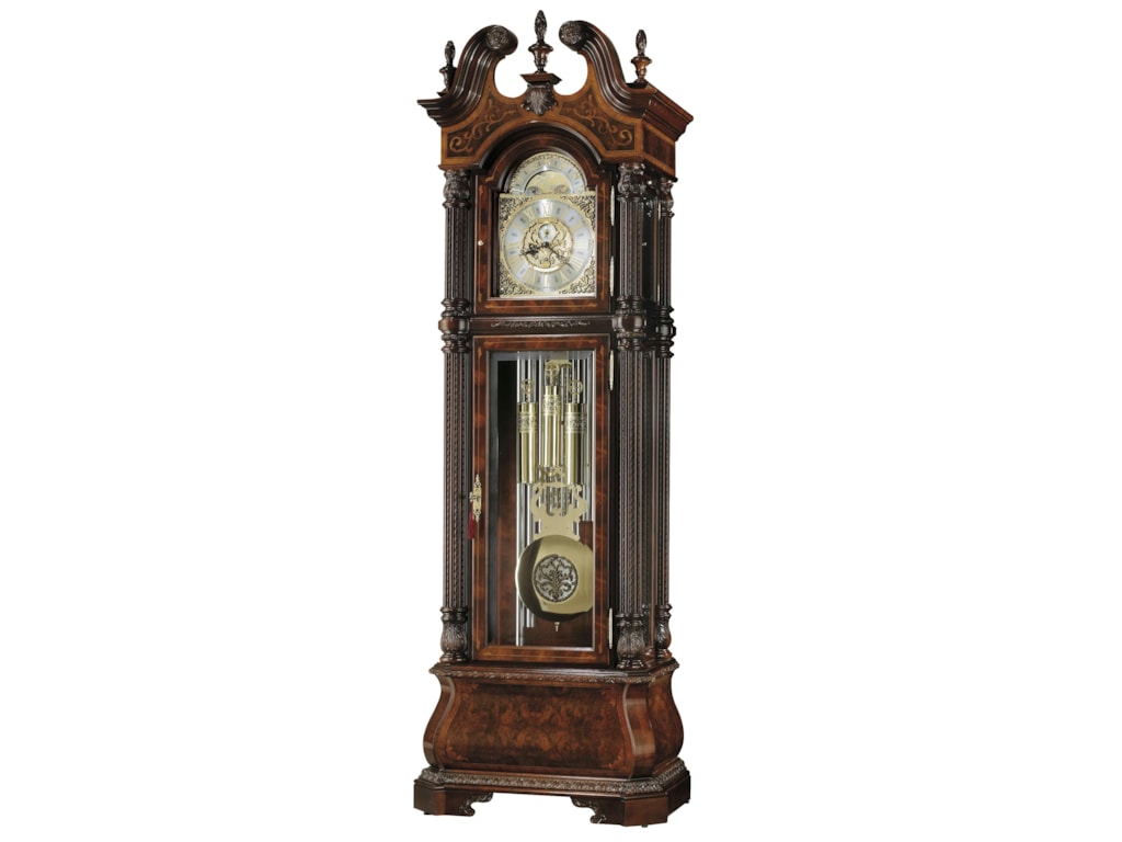 Clocks J H Miller Ii Grandfather Clock With Three Carved Finials By Howard At Becker Furniture World