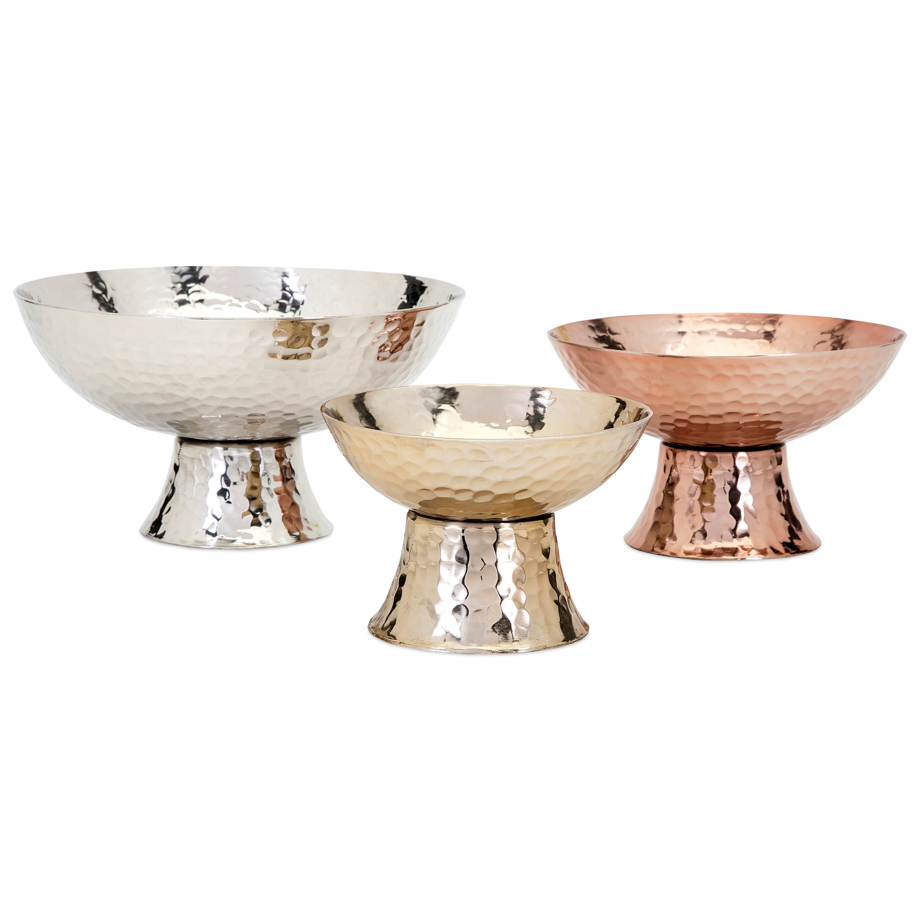 Imax Worldwide Home Boxes Bowls And Balls 14410 3 Parvel Metallic Pedestal Decorative Bowls Set Of 3 Corner Furniture Bowls