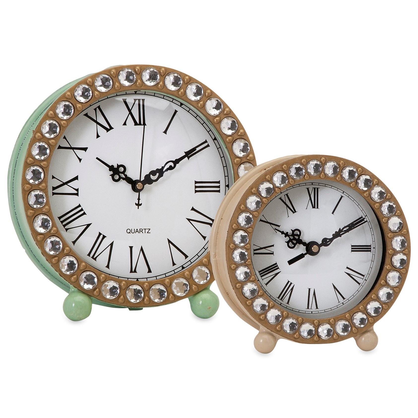 Imax Worldwide Home Clocks 88675 Jeweled Small Clock Corner Furniture Table Clocks Mantel Clocks Desk clocks with finished backs. table clocks mantel clocks