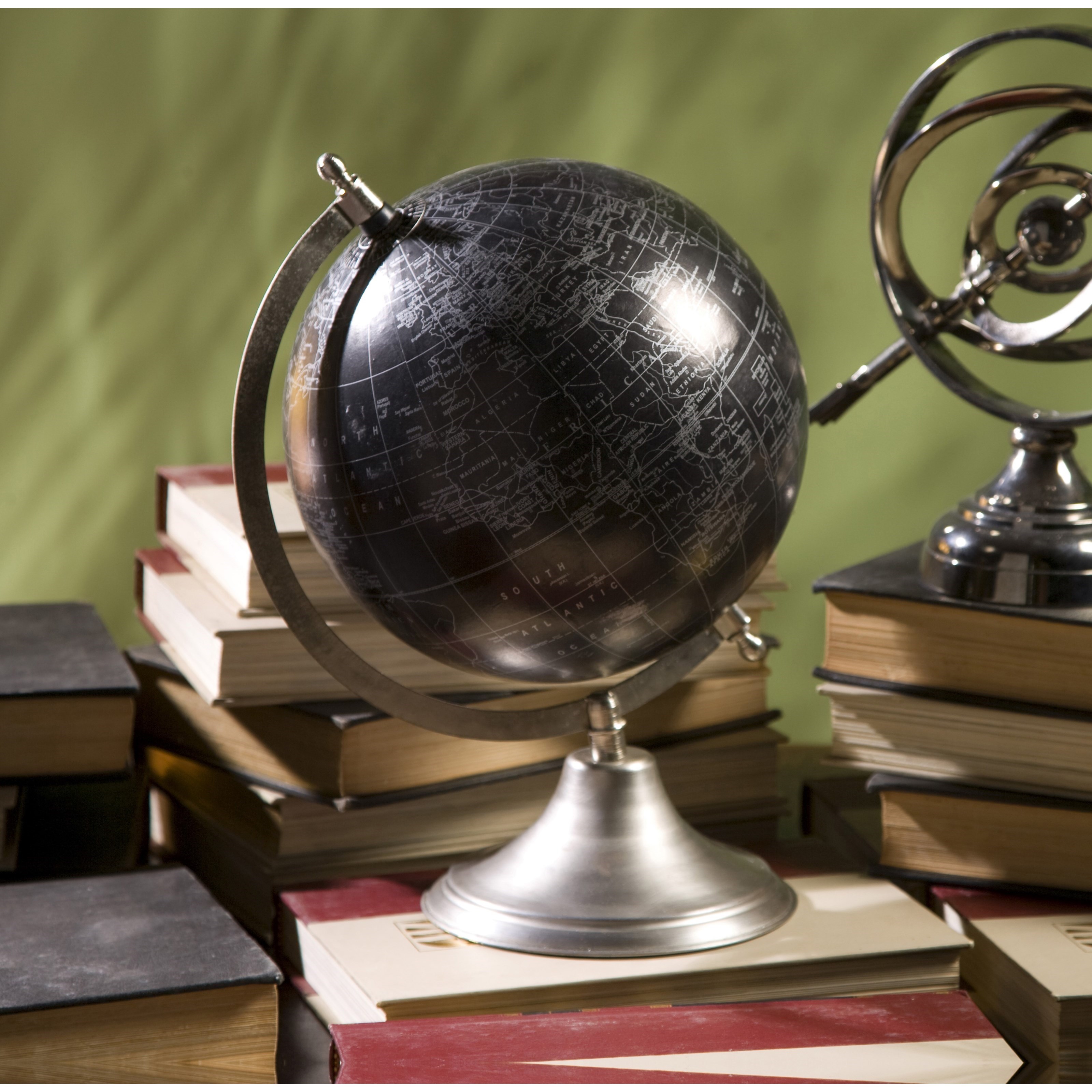 Imax Worldwide Home Decorative Figurines 73023 Moonlight Globe With Nickel Finish Stand Corner Furniture Sculptures Figurines