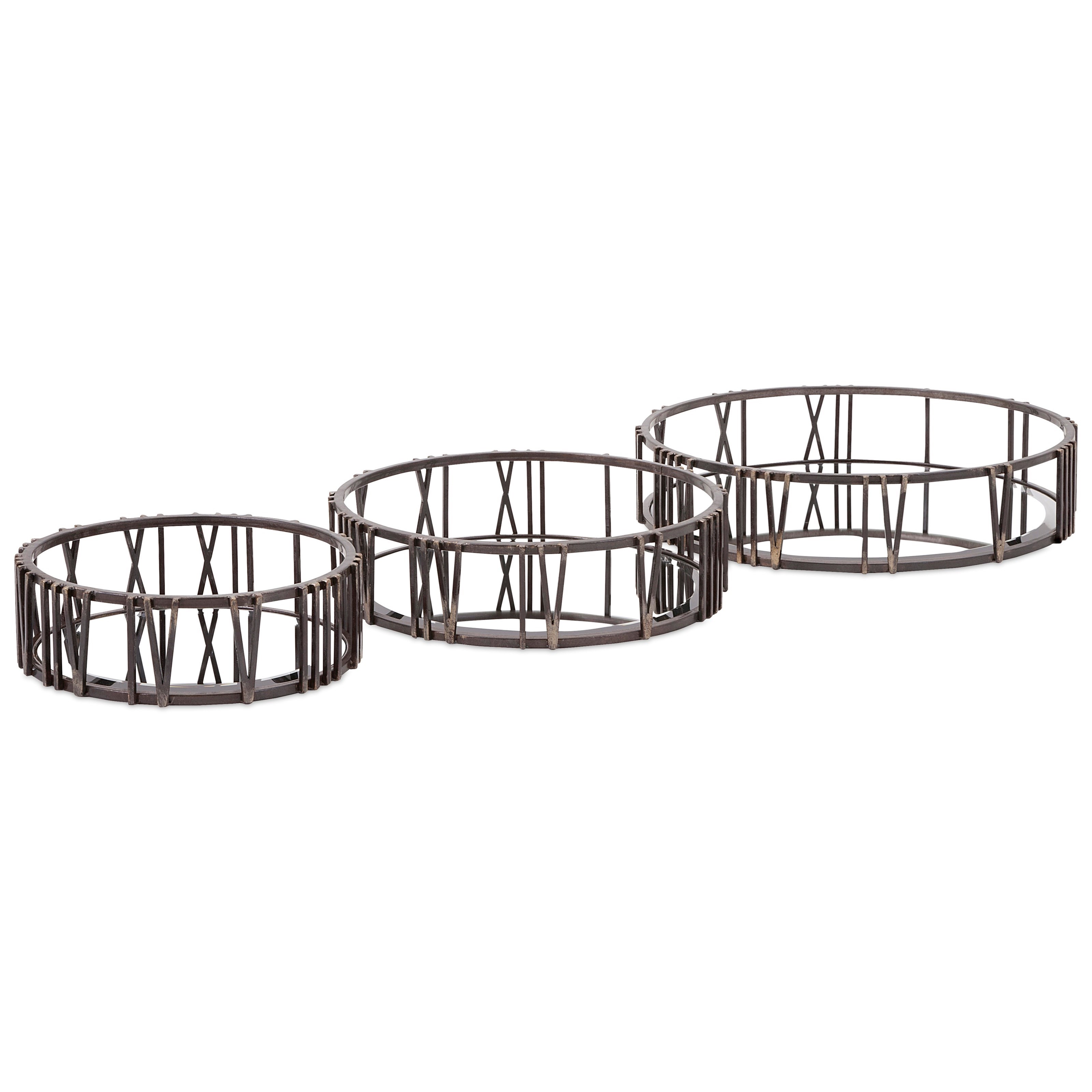 Imax Worldwide Home Mirrors Roman Time Mirror Tray Wall Decor Set Of 3 Lagniappe Home Store Wall Mirrors This 3 piece metal wall mirror set rustic round wall mirrors, brown iron frames and wall brackets, jute rope hangers. wall mirrors