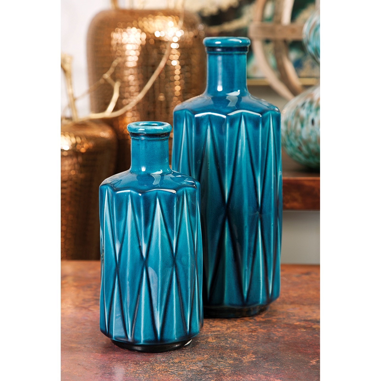 Imax Worldwide Home Vases 13306 Alena Blue Large Vase Corner