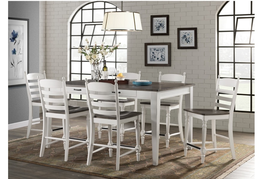 Vfm Signature Belgium Farmhouse Rustic 7 Piece Counter Height Dining Set With Table Storage Virginia Furniture Market Pub Table And Stool Sets