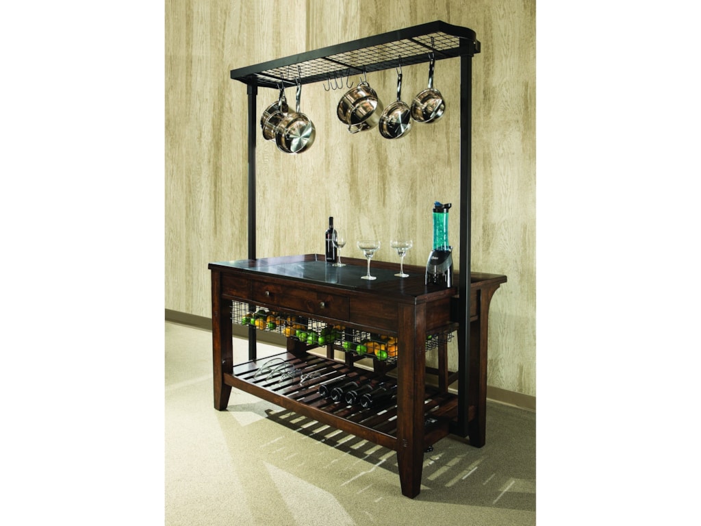 intercon kona kitchen island with metal pot rack and wine storage