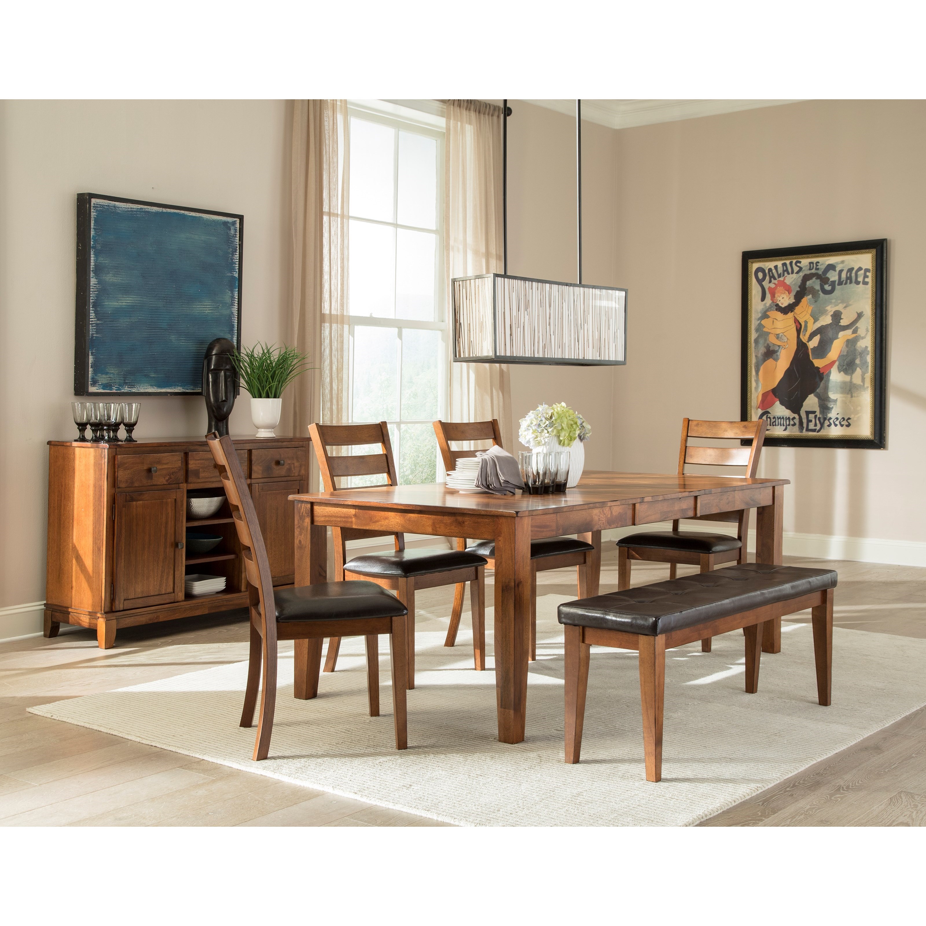 Intercon Kona 6 Piece Mango Wood Dining Room Set Sheely S Furniture Appliance Table Chair Set With Bench