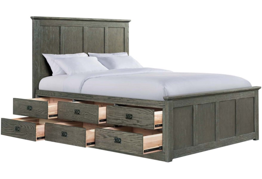 Intercon Oak Park Pewter Mission California King Panel Bed With Twelve Underbed Storage Drawers Rife S Home Furniture Panel Beds King Platform Storage Bed 12 Drawers