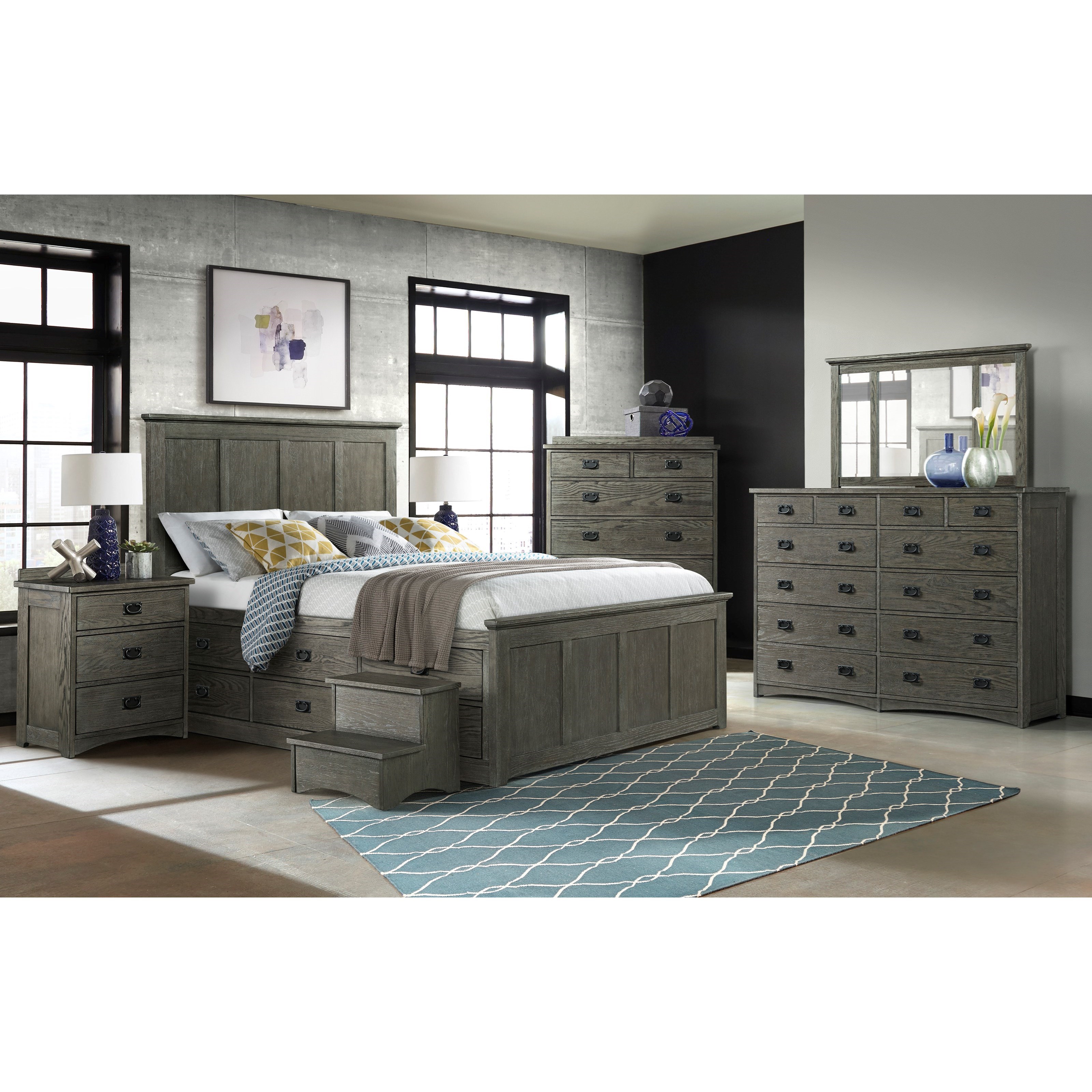 intercon oak park pewter op br 5850qs pew hb fb 2x5856s rs mission queen panel bed with six underbed storage drawers arwood s furniture panel beds