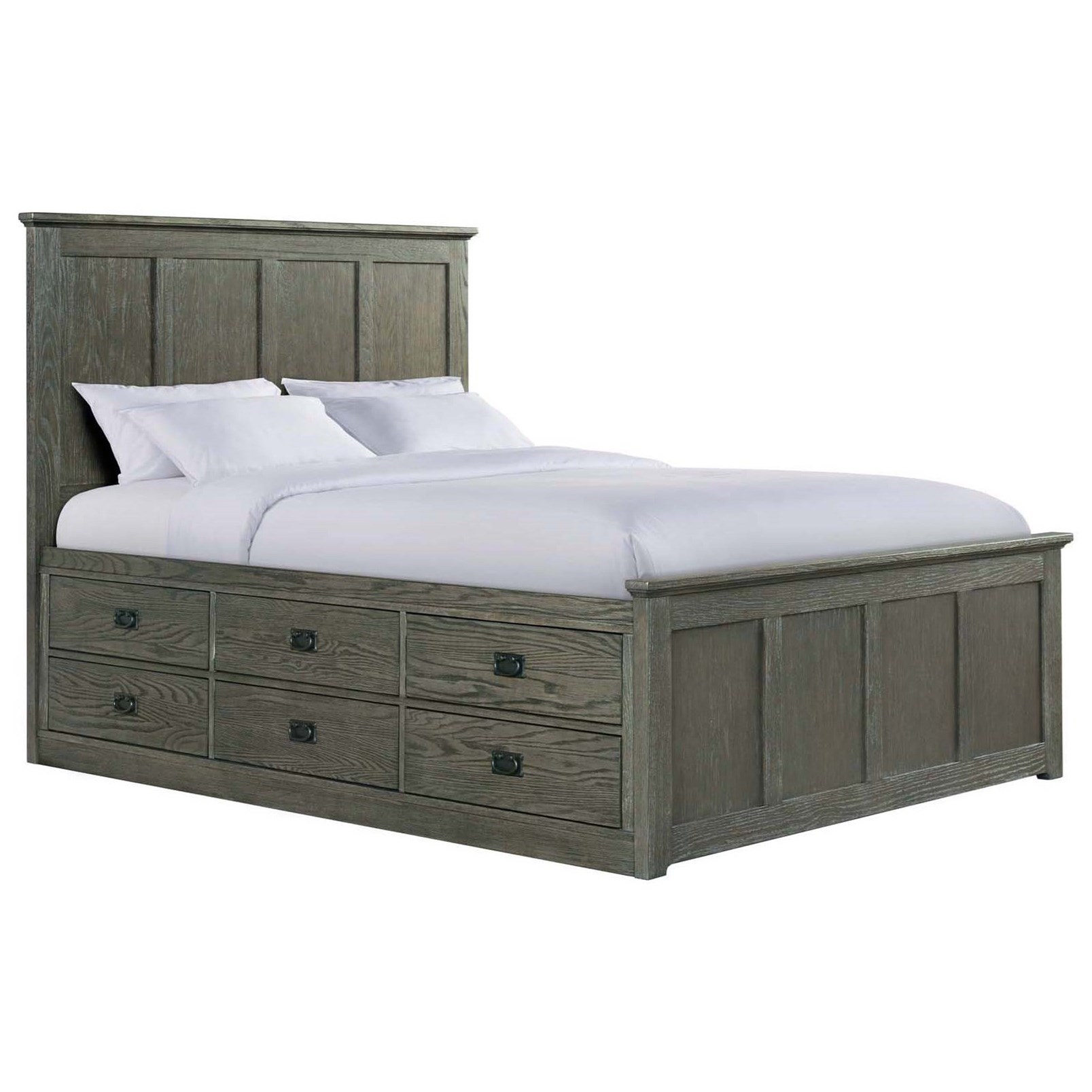 Intercon Oak Park Pewter Mission Queen Panel Bed With 9 Underbed Storage Drawers Wayside Furniture Panel Beds