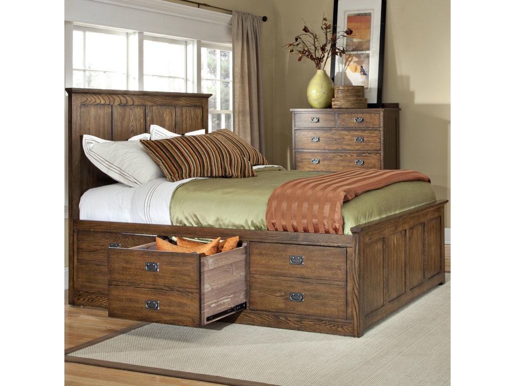 Intercon Oak Park Mission Queen Bed With Six Underbed Storage Intercon Oak Parkqueen Bed With 6 Storagedrawers