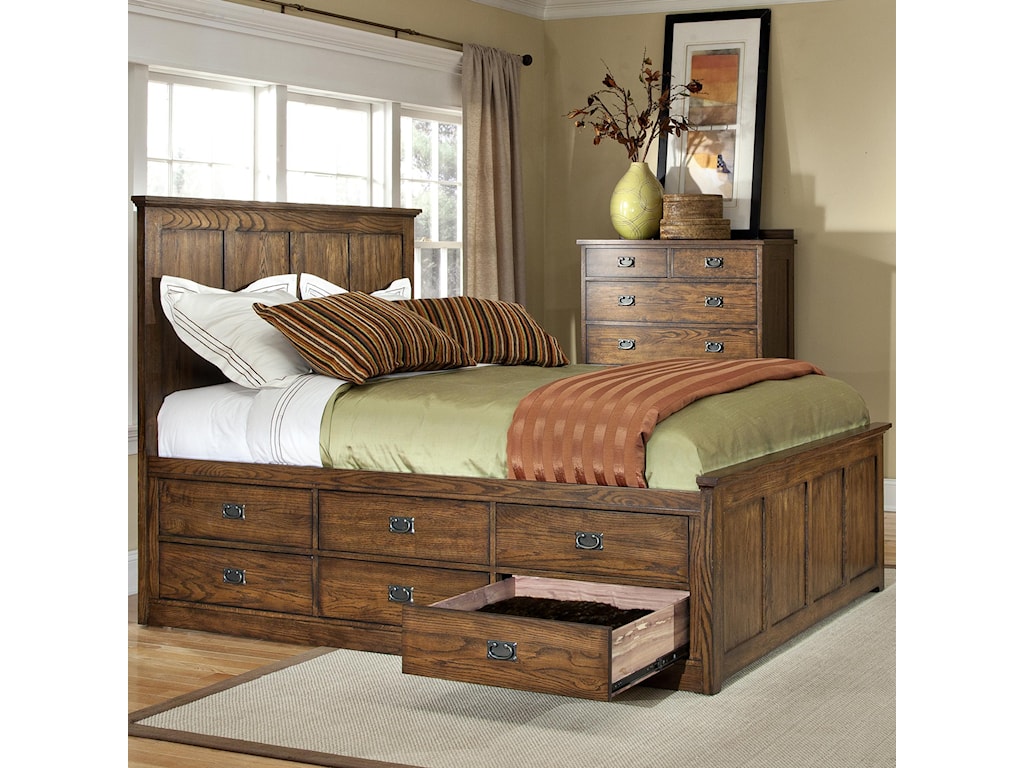 Intercon Oak Park Mission Queen Panel Bed With 9 Underbed Storage