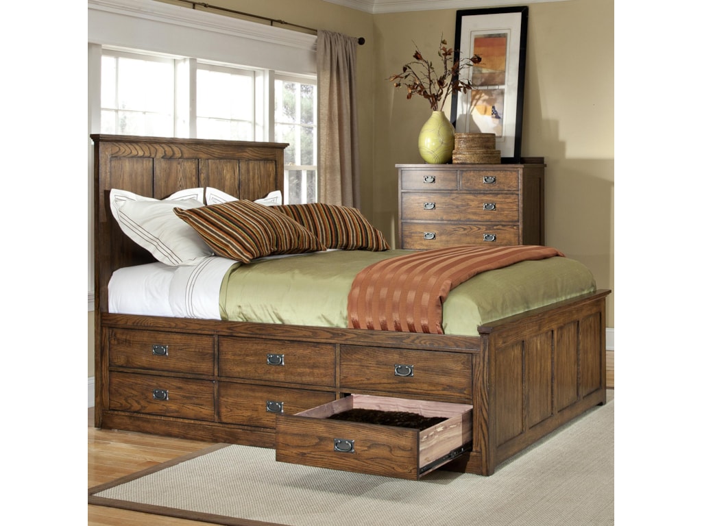 Intercon Oak Park Mission Queen Panel Bed With 9 Underbed Storage