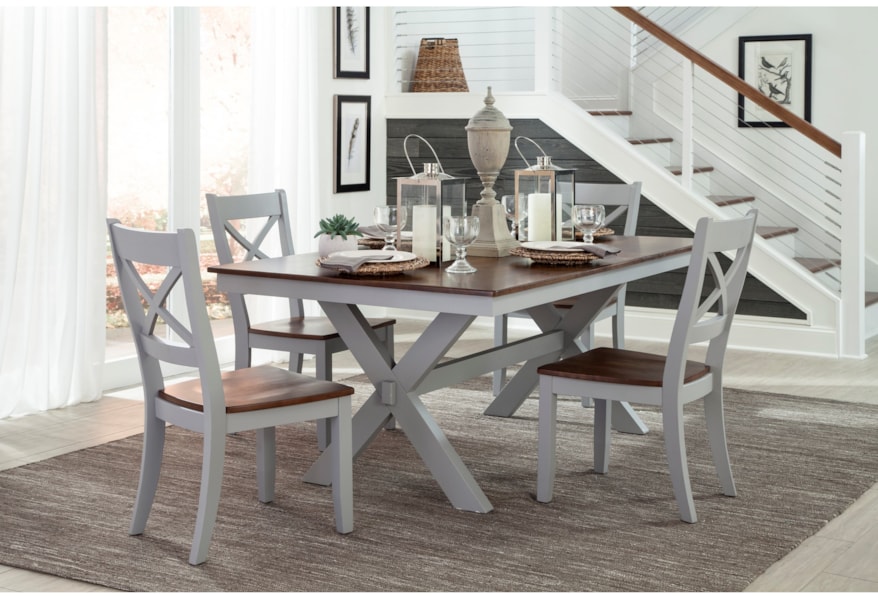 Intercon Small Space 5 Piece Trestle Table And X Back Chair Set