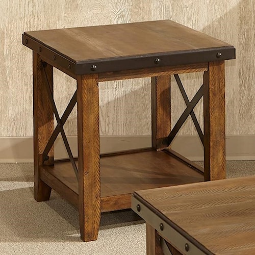 intercon taos rustic end table with metal accents | wayside