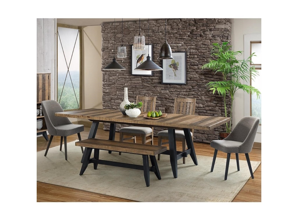 Urban Rustic 6 Piece Trestle Table And Chair Set With Bench Trestle Table And Chair Set With Bench