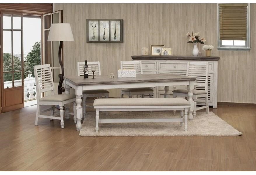 International Furniture Direct Stone Relaxed Vintage Solid Wood Dining Table With Turned Legs Turk Furniture Dining Tables