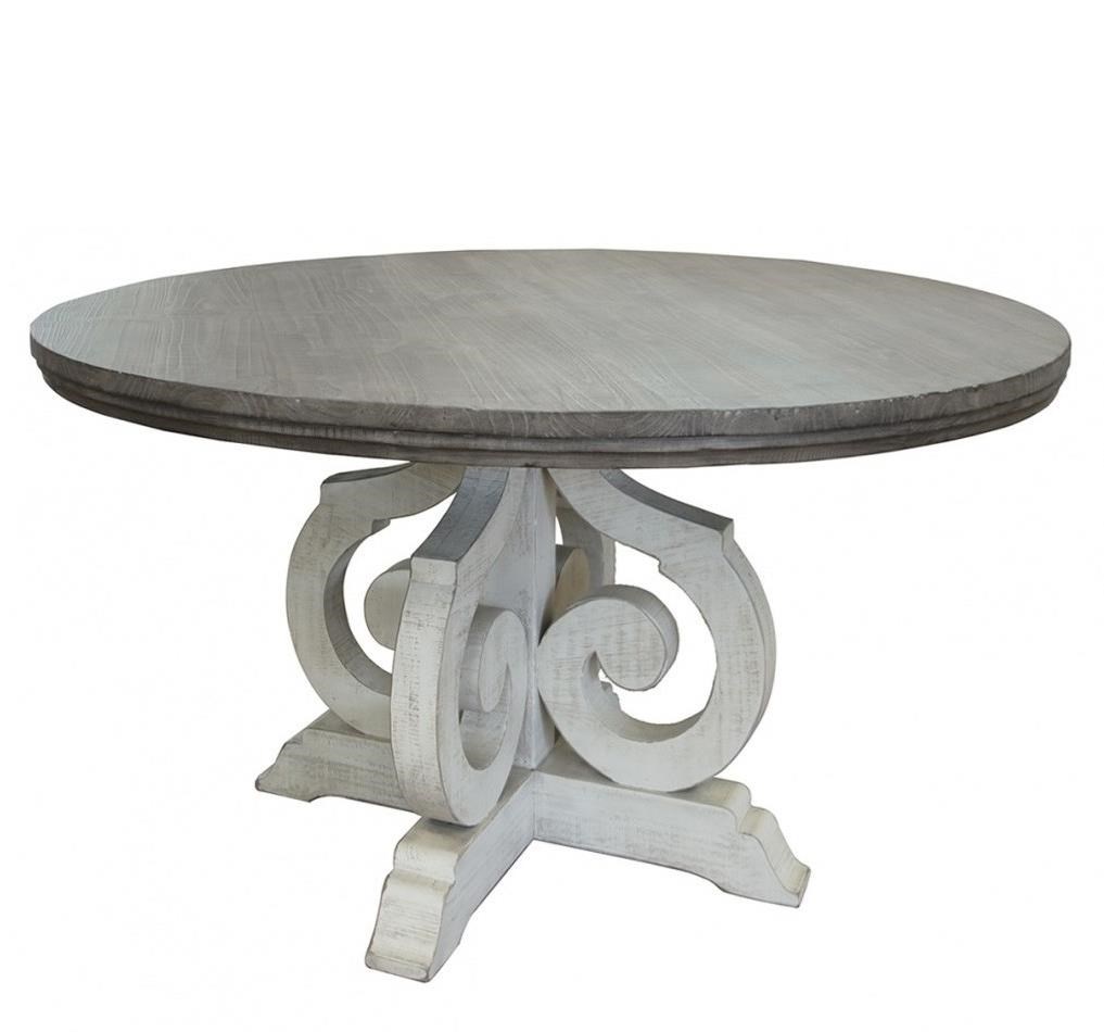 International Furniture Direct Stone Relaxed Vintage Two Toned Solid Wood Round Table Dunk Bright Furniture Dining Tables
