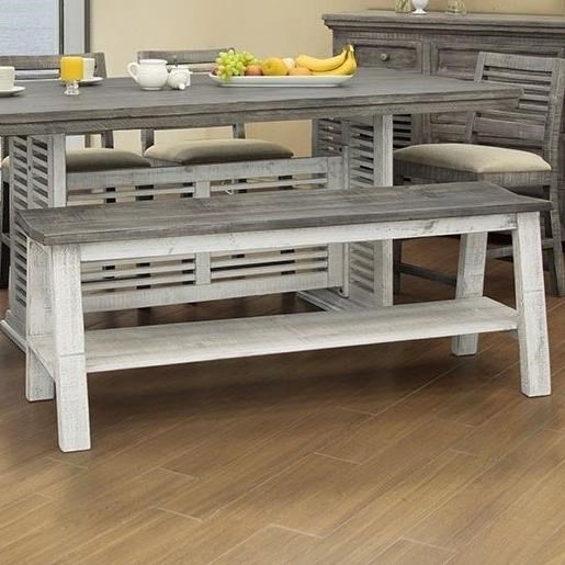 International Furniture Direct Stone Relaxed Vintage Solid Wood Counter Height Bench With Shelf Howell Furniture Dining Benches