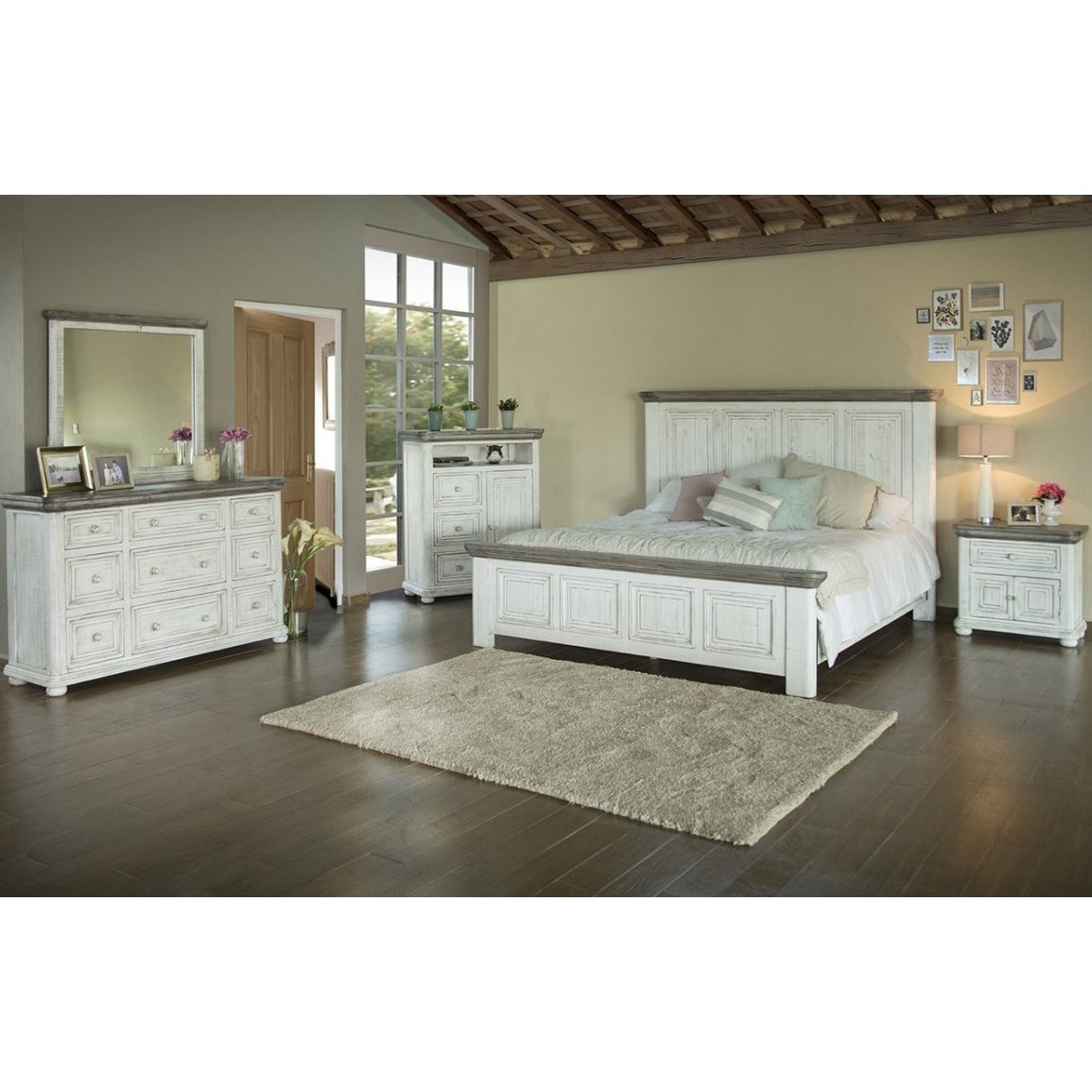 International Furniture Direct 768 Luna Transitional Solid Wood 9 Drawer Dresser With Microfiber Lined Top Drawers Zak S Home Dressers