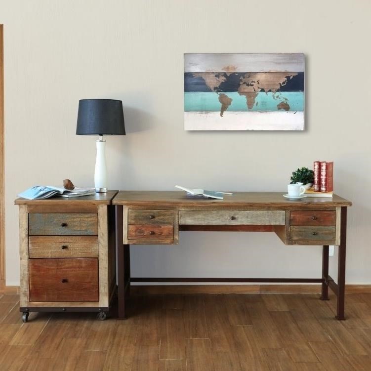 International Furniture Direct 900 Antique Antique Multicolor Writing Desk With Hand Forged Iron Base Darvin Furniture Table Desks Writing Desks