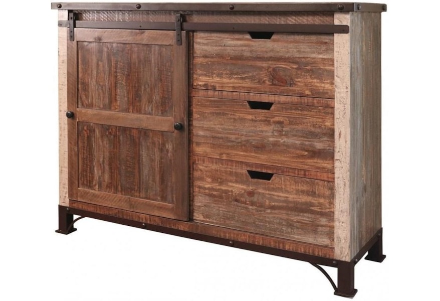 International Furniture Direct 900 Antique Ifd969chest Rustic Chest With 1 Sliding Door And 3 Drawers Home Furnishings Direct Door Chests International Furniture Direct Antique Collection
