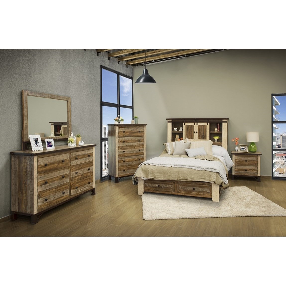 Ifd Antique Rustic King Storage Bed With Sliding Doors Lindy S Furniture Company Bookcase Beds