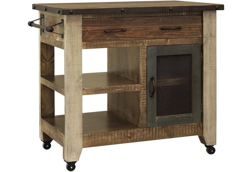 International Furniture Direct Antique Ifd9671ksl Rustic Kitchen Island With 1 Drawer And 1 Mesh Door Furniture And Appliancemart Kitchen Islands