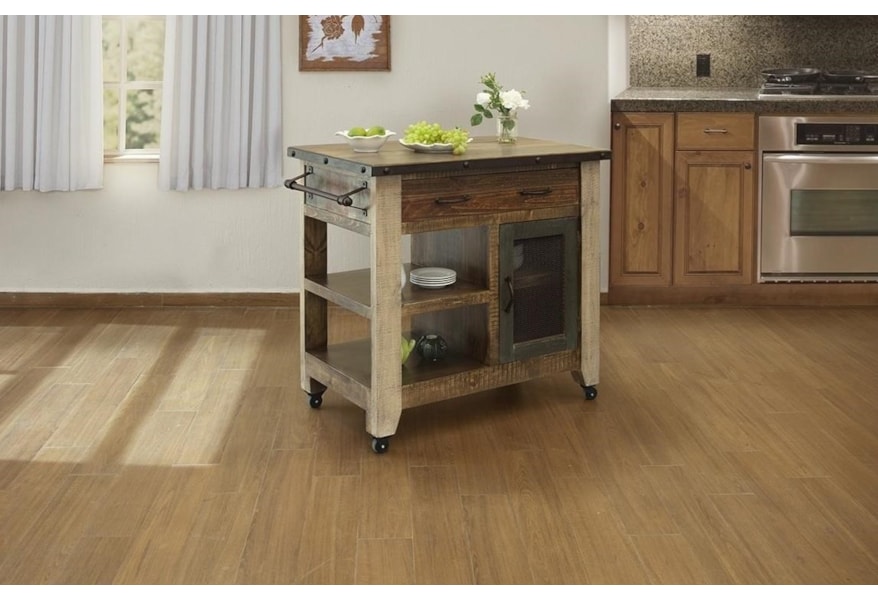 International Furniture Direct Antique Rustic Kitchen Island With 1 Drawer And 1 Mesh Door Furniture Mart Colorado Kitchen Islands