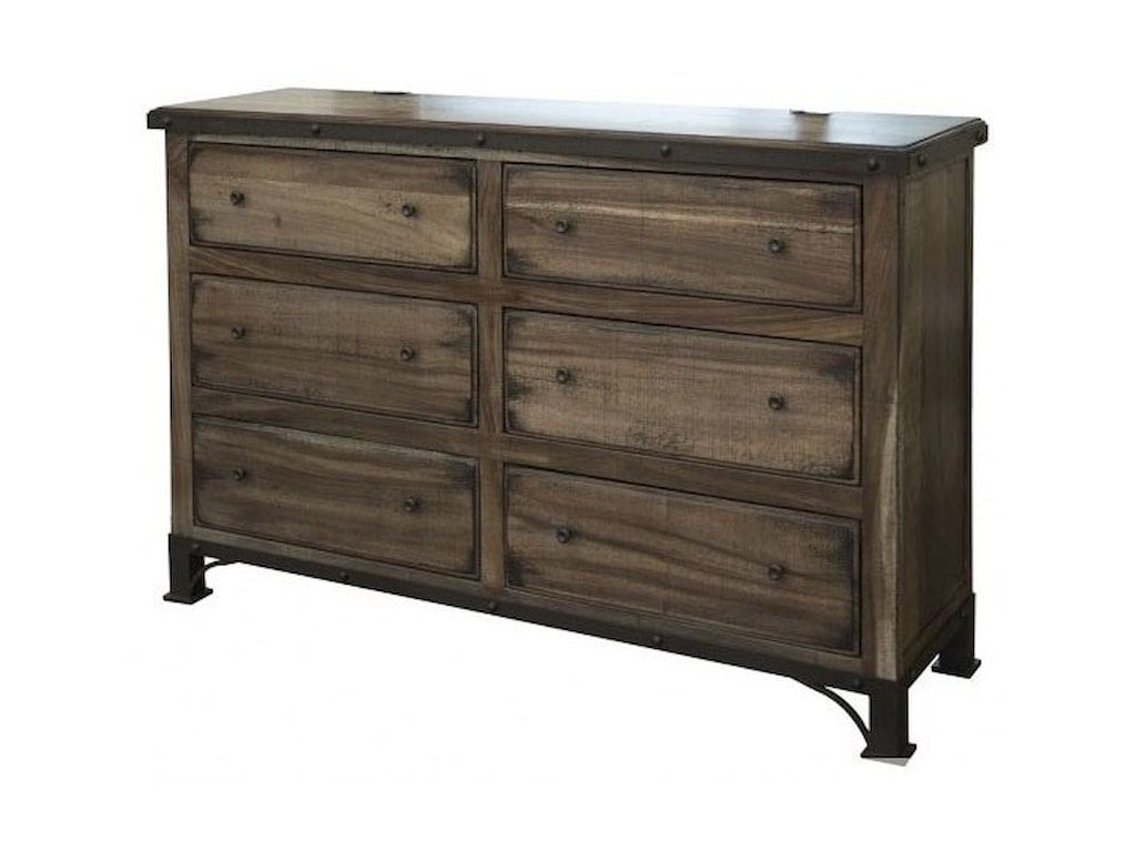International Furniture Direct Durango Industrial 6 Drawer Dresser
