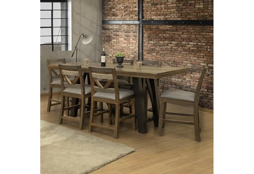 International Furniture Direct Loft Rustic Counter Height 7 Piece Table And Chair Set Zak S Home Pub Table And Stool Sets
