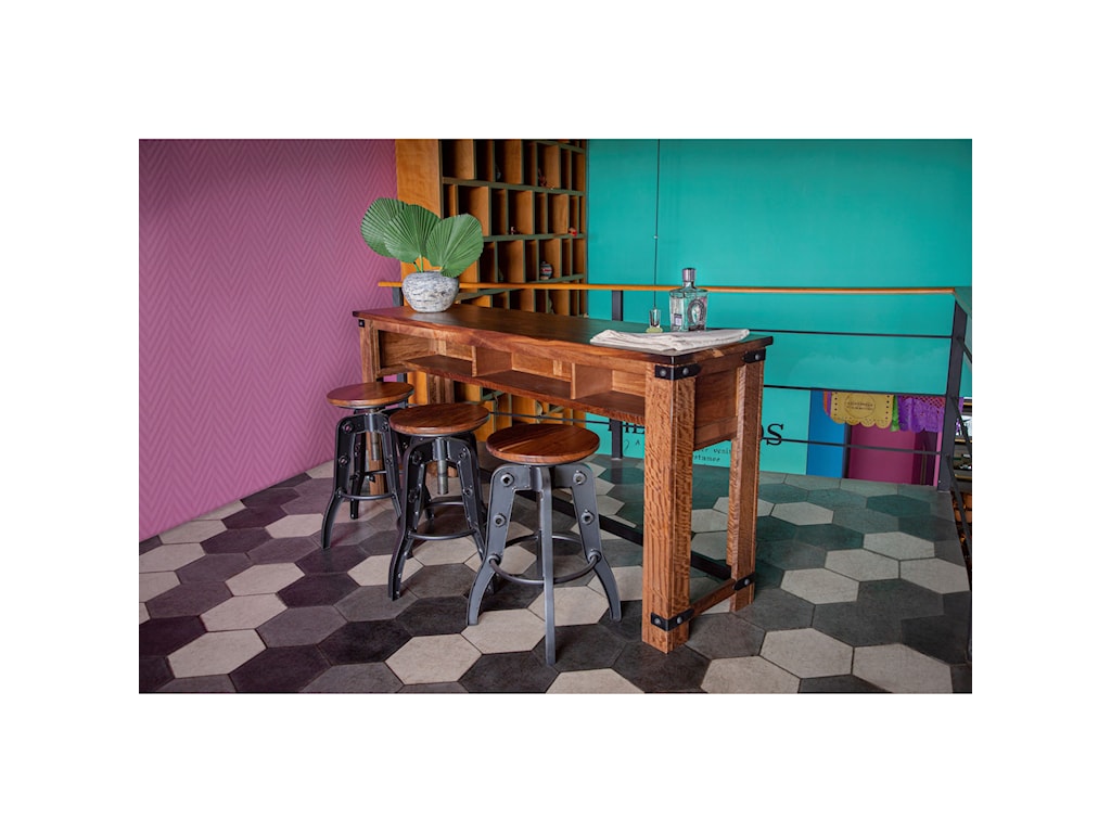 International Furniture Direct Parota Industrial 4 Piece Sofa Bar Table And Stool Set With Adjustable Stools Furniture Barn Pub Table And Stool Sets