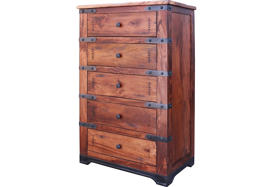 International Furniture Direct Parota 5 Drawer Chest With Wrought