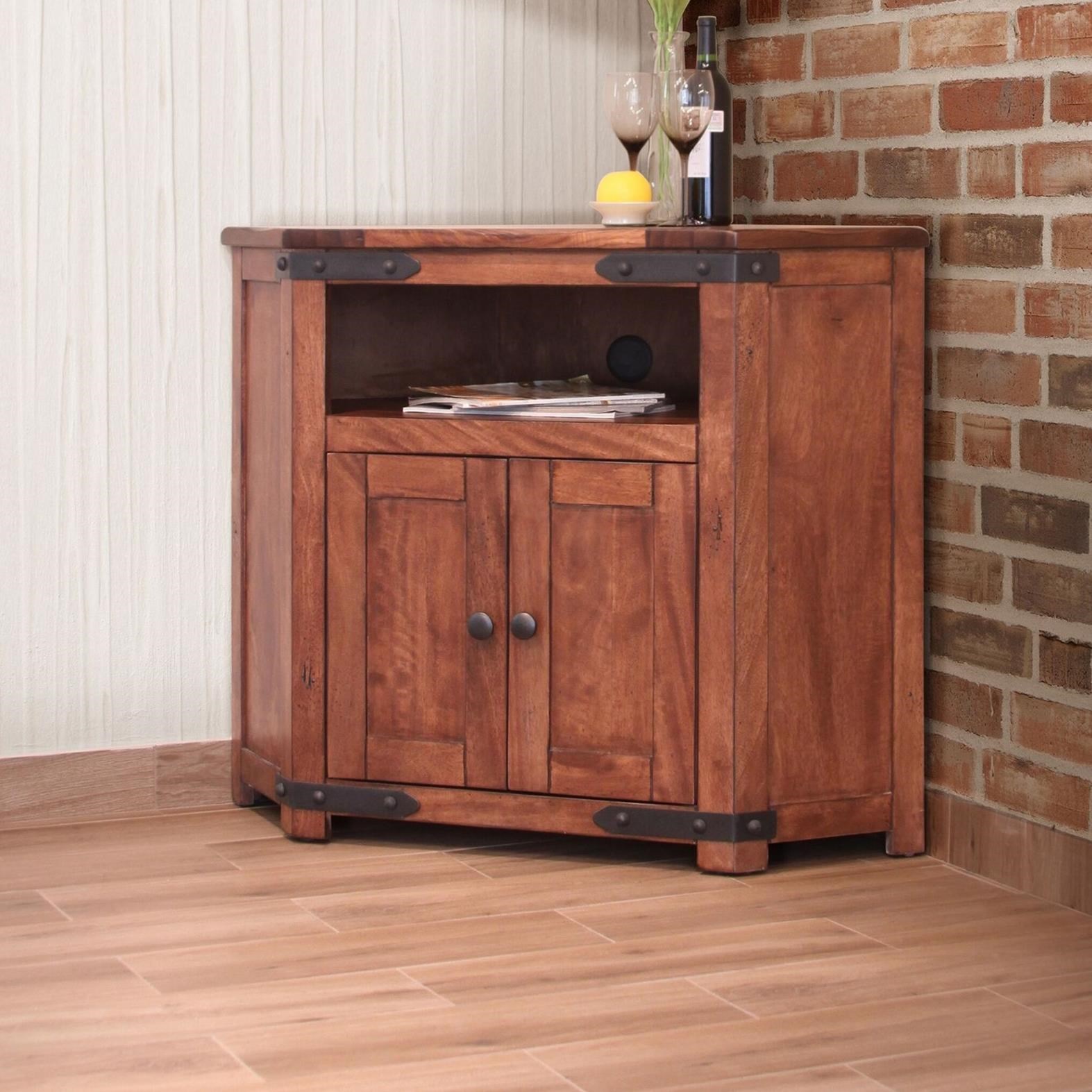 International Furniture Direct Parota Ifd866corn Rustic 2 Door Corner Tv Stand Dunk Bright Furniture Tv Stands