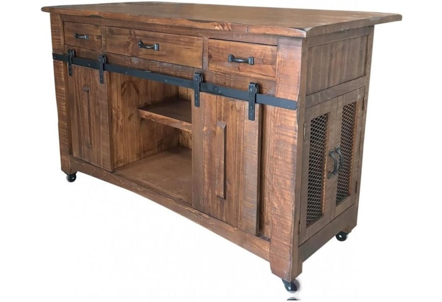 International Furniture Direct Parota 12010324107601 Industrial Solid Wood Kitchen Island Coconis Furniture Mattress 1st Kitchen Islands