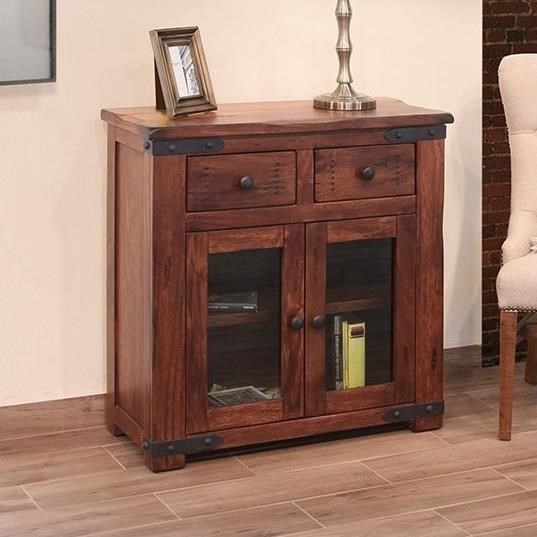 International Furniture Direct Parota Ifd867serv Rustic Server With 2 Drawers And 2 Glass Doors Furniture And Appliancemart Accent Chests