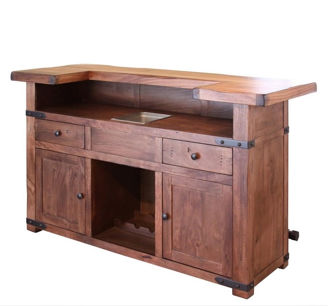International Furniture Direct Parota Rustic Wooden Bar With Iron Footrest Fashion Furniture Bars