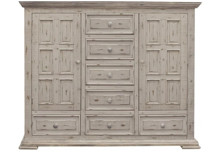 International Furniture Direct Terra White Rustic 7 Drawer 2 Door