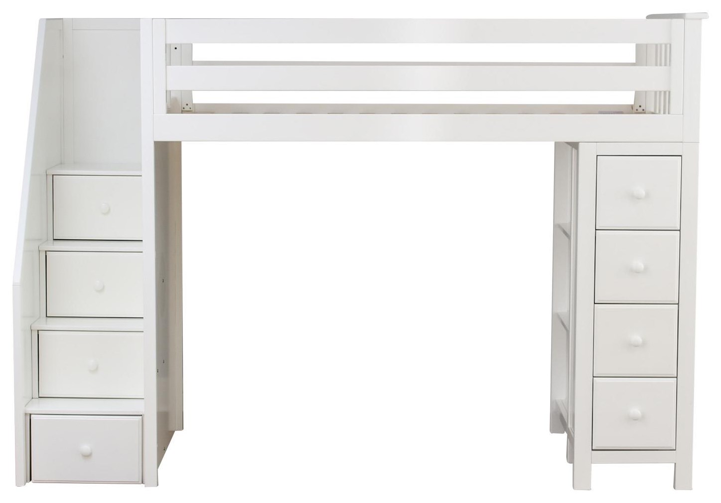 white bunk bed with steps