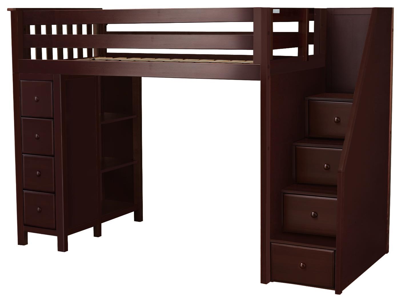 loft bed with stairs and dresser