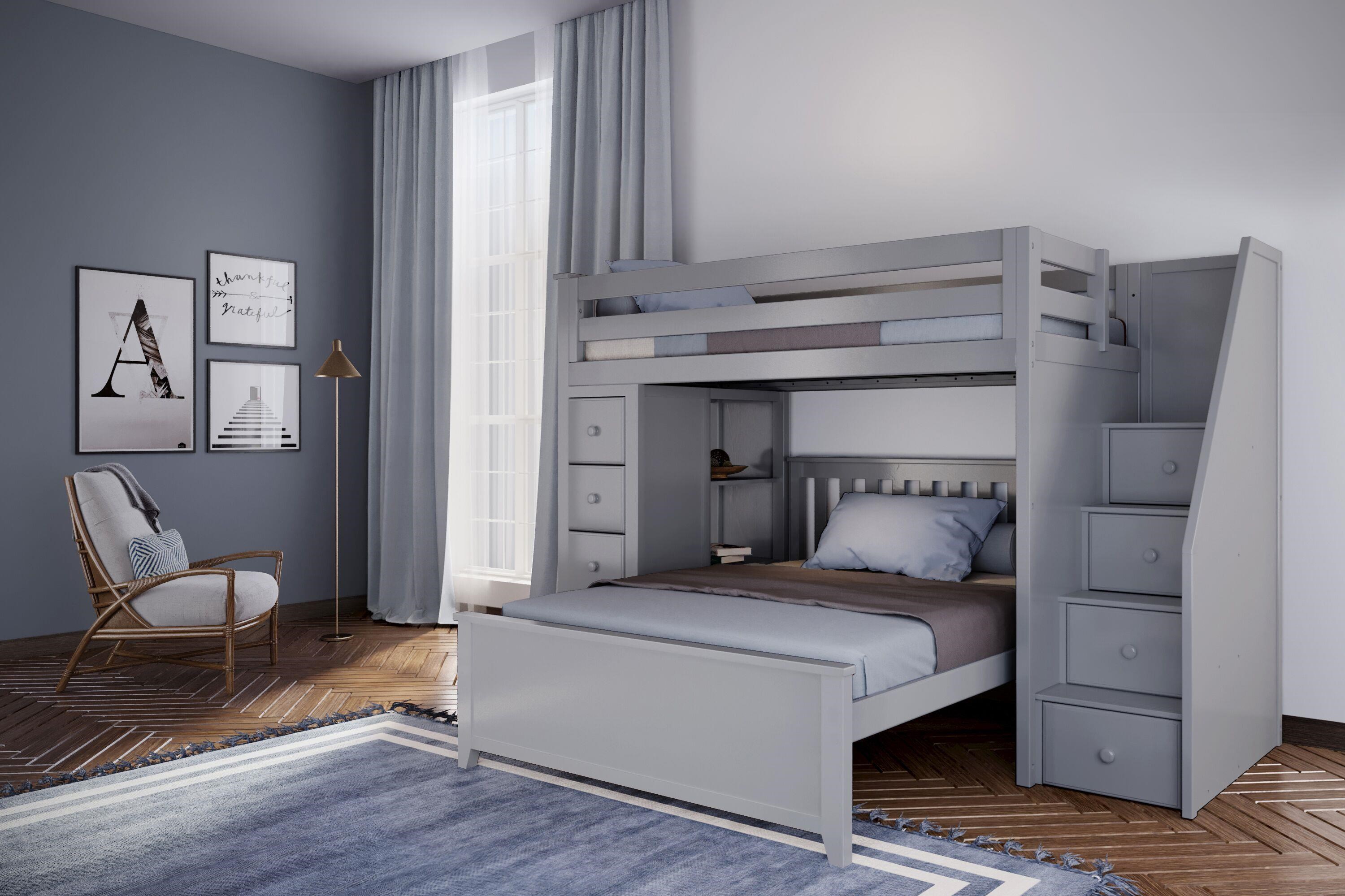 grey bunk bed with stairs