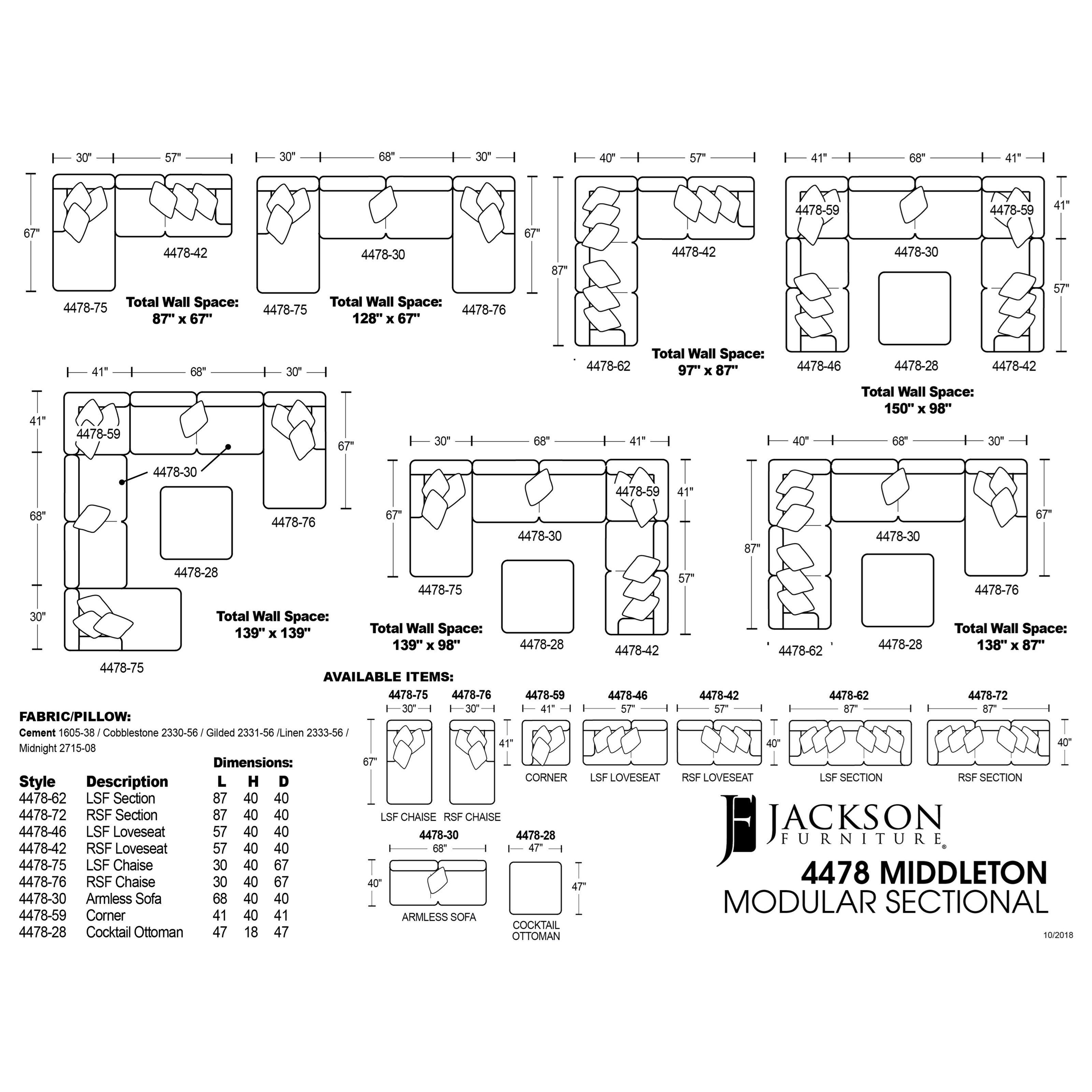 Jackson Furniture Middleton 4478 62 59 30 76 U Shaped Sectional With Chaise Northeast Factory Direct Sectional Sofas