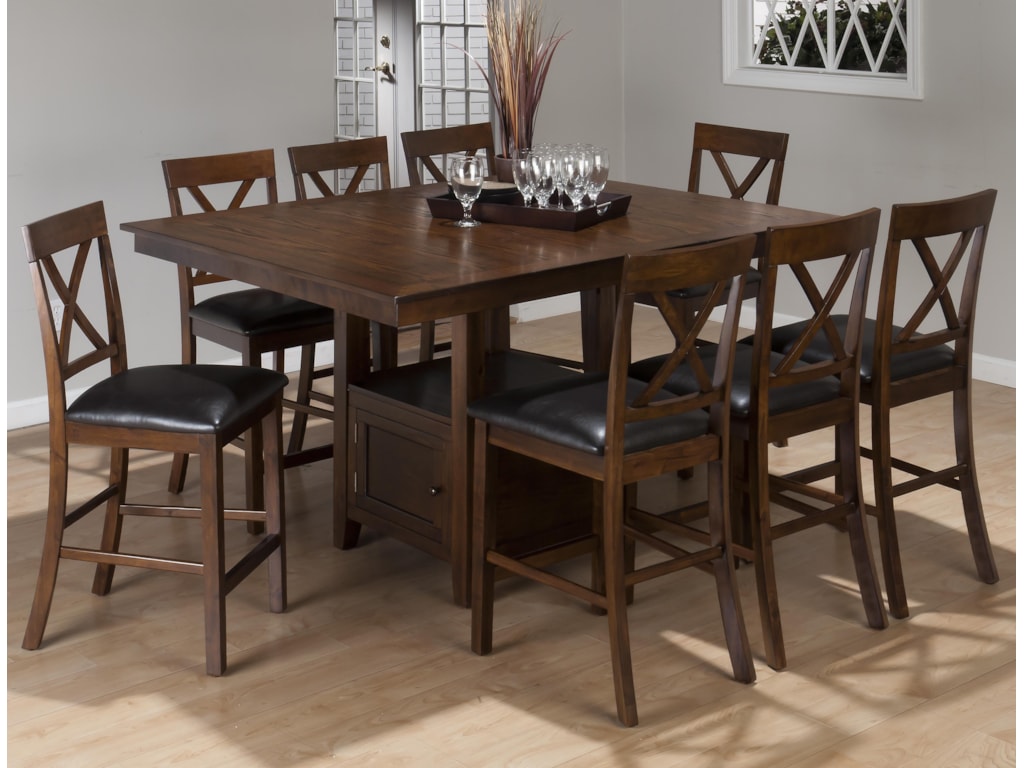 Olsen Oak 9 Piece Casual Counter Height Pedestal Table X Back Stool Set By Jofran At Furniture And Appliancemart