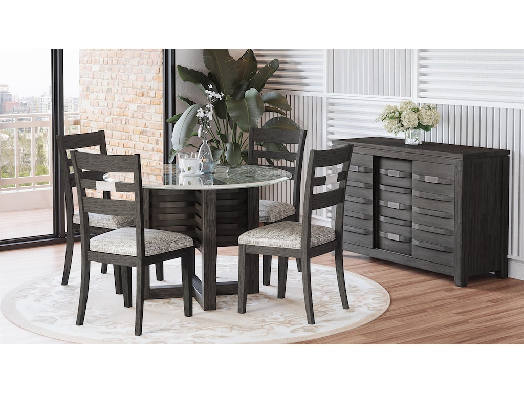 Jofran Altamonte 48 Round Glass Dining Table With 4 Chairs Reeds Furniture Dining 5 Piece Sets